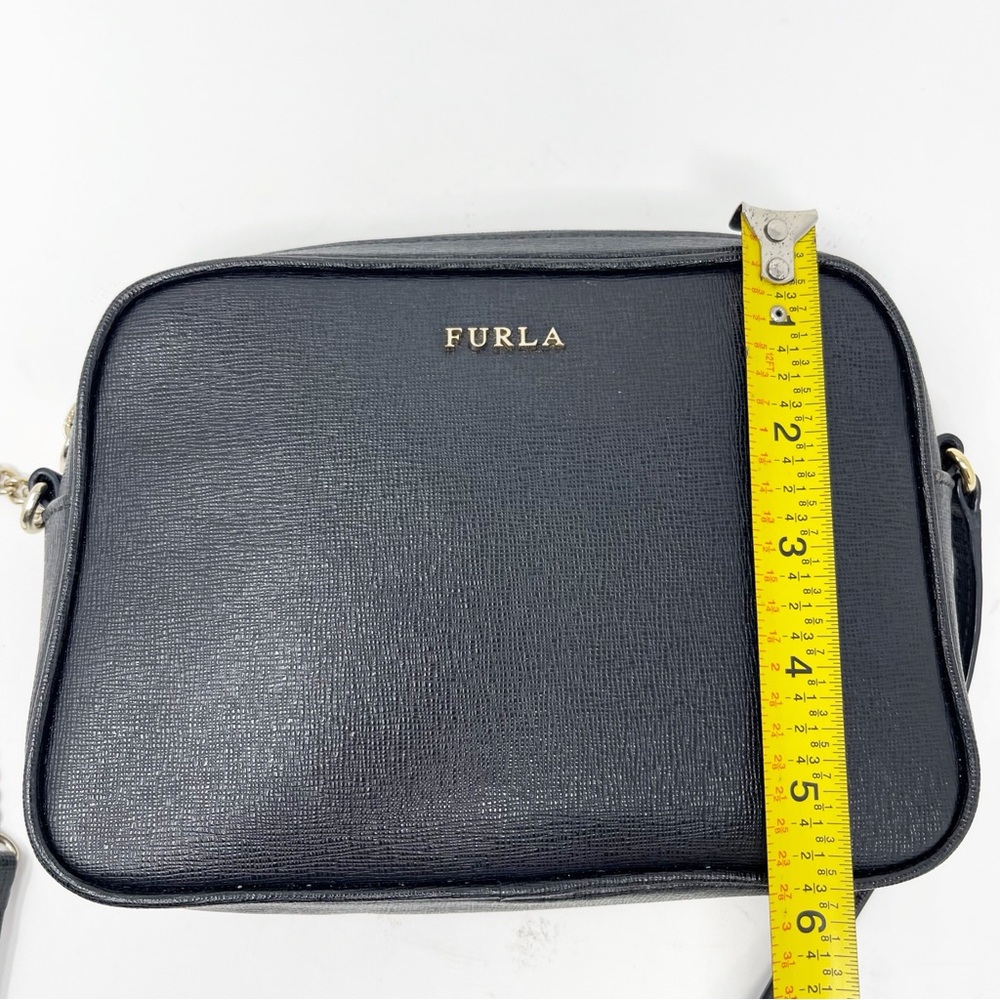 Furla Black Saffiano Leather Camera Crossbody Bag Chain Zipper Top 7x5.5 in - Picture 14 of 15
